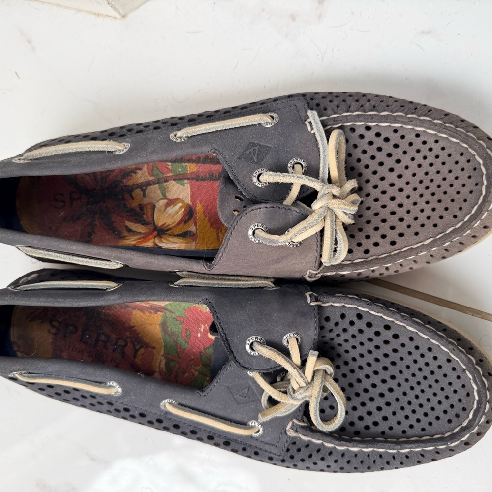 Sperry Men's Charcoal Perforated Boat Shoes